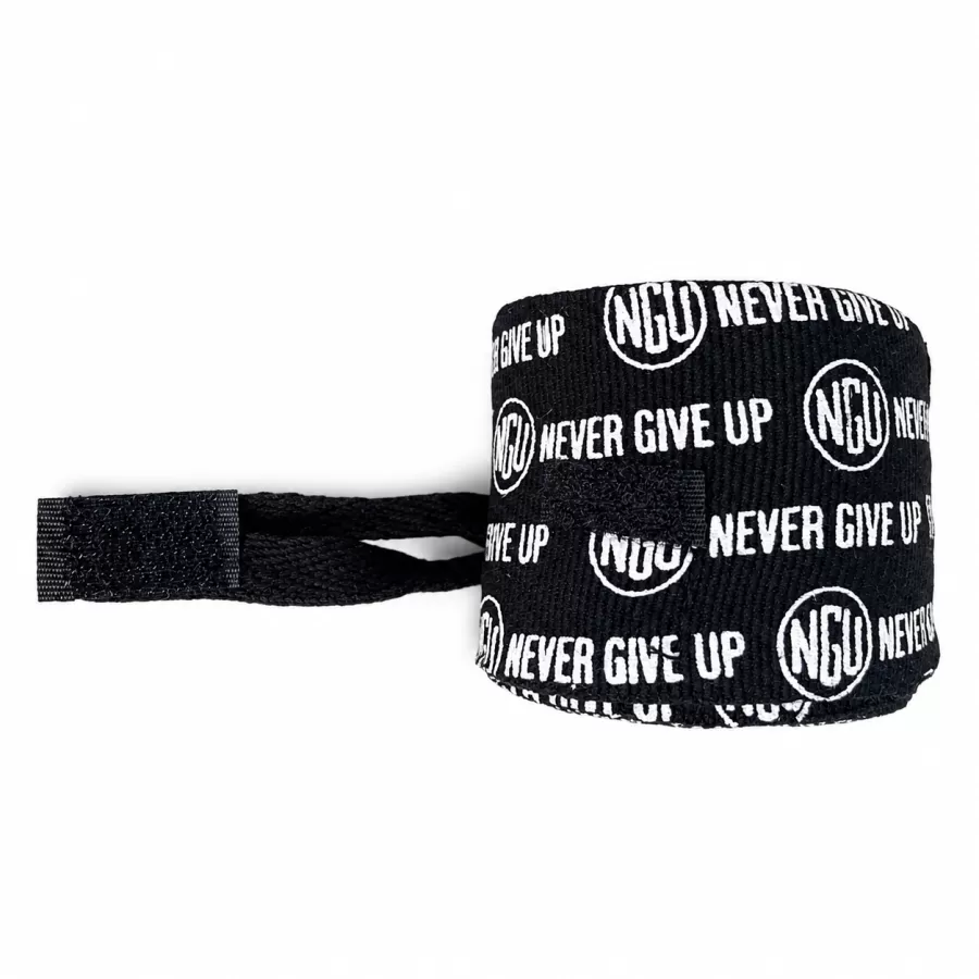 Elastic poli/cotton hand wraps with "Never Give Up" print, 4.5 m
